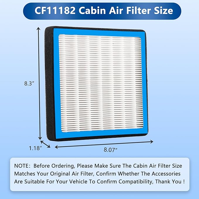 CF11182 Cabin Air Filter With Activated Carbon For Honda Civic,Clarity,CR-V CRV,CR-Z CRZ,Fit,HR-V HRV,Insight,Odyssey & Acura RDX,TLX 2016 2017 2018 2019 2020 2021 2022
