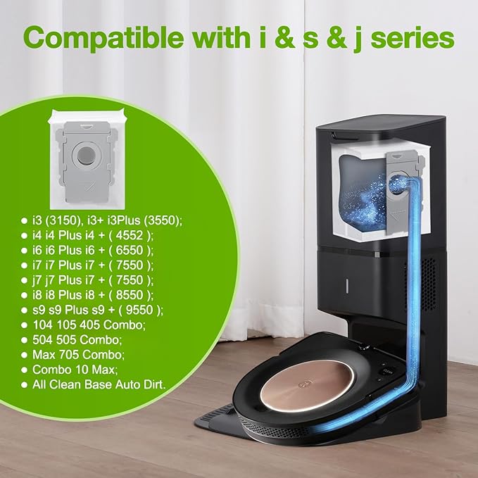 Rowhalf 12 Pack Vacuum Bags, Effective Dust Filtration,Compatible with iRobot Roomba i& s & j Series, for i3+, i4+, i5+, i6+,J6+, i7, i7+(7550) j7, j7+, i8+, J8+, J9+, s9+ Automatic Dirt Disposal Bags