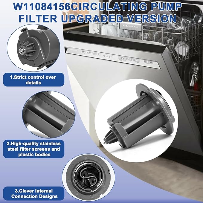 W11084156 Dishwasher Filter Compatible with Whirlpool KitchenAid Maytag Jenn-Air Amana Inglis Magic Chef. W11084156 AP6048028 Circulating Pump Filter Replace W10713298 4534056 PS12070547