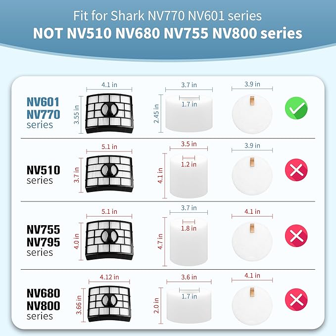 Improvedhand UV700 Filter Replacement Compatible with Shar-k Duo Clean Lift-away Upright Vacuum NV770,NV771,NV600,NV601,NV611,ZU701 Replaces # XFF600,XHF600,2 High Efficiency 2 Foam & Felt Filters