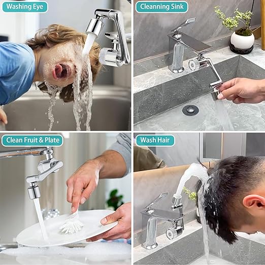 1080° Rotating Faucet Extender & Water Filter, 2-Spray Mode Aerator with Robotic Arm, Universal 3-Size Fit, Removes Chlorine & Impurities for Skin Care & Kitchen
