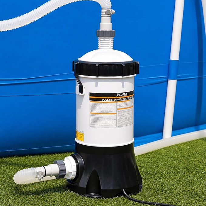 XtremepowerUS Pool Cartridge Filter System Built-in Pump 1.5" Fitting 1,500 GPH for Above Ground Swimming Pool Pressure Gauge Pool Filter Filtration System -Improved Water Clean & Clarity