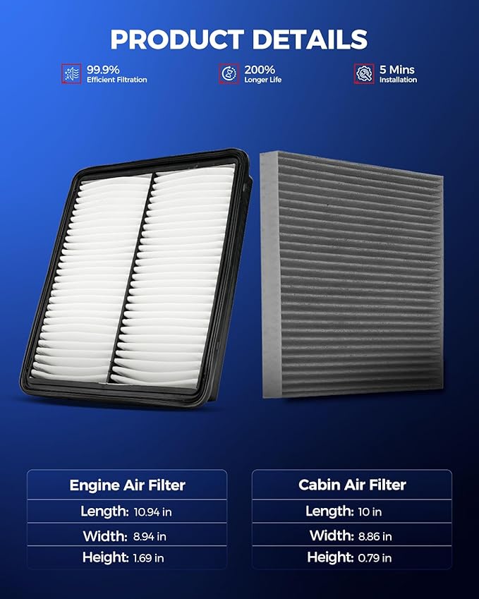 KAX Engine & Cabin Air Filter Kit, Replacement for Hyundai Sonata 2011-2015, Santa Fe 2012, Azera 2012-2017, Kia Optima 2011-2015, Cadenza 2014-2016, Replace# CA10881 CF11819
