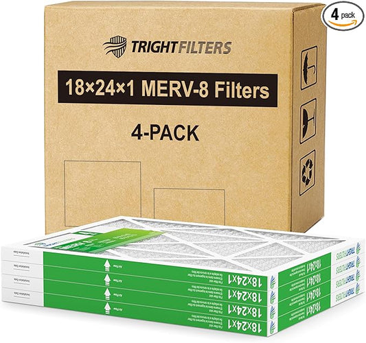 TRIGHTFILTERS 18x24x1 Air Filter 4 Pack, MERV 8 Pleated Dust Defense Air Filters Replacement for Air Conditioner & Furnace, Durable & Lightweight