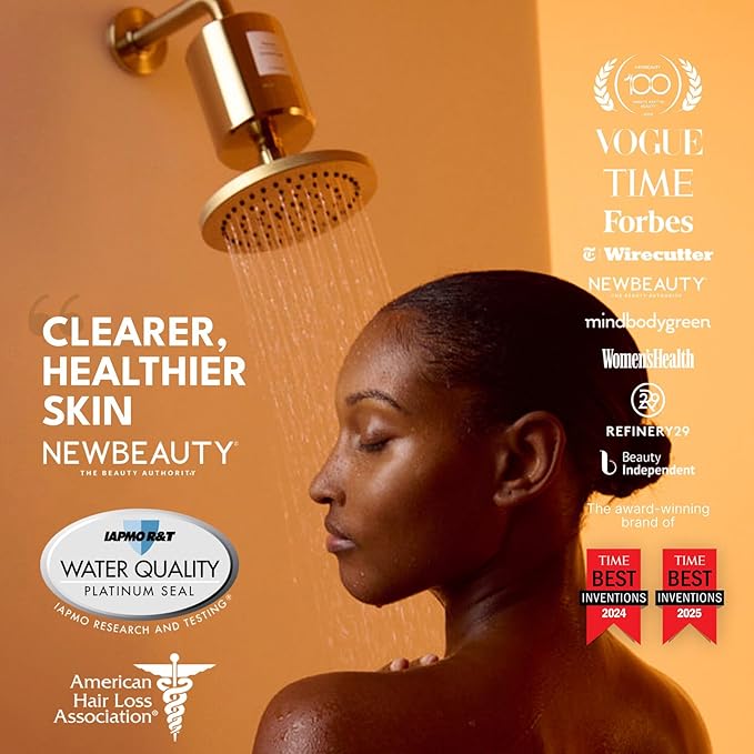 Filterbaby All-Metal Shower Filter Pro, IAPMO Certified to NSF 177, Doctor Developed, Reduces up to 99% Chlorine/Chloramine/Lead/Certain Heavy Metals, Great Water Pressure, Long Lasting, Gold