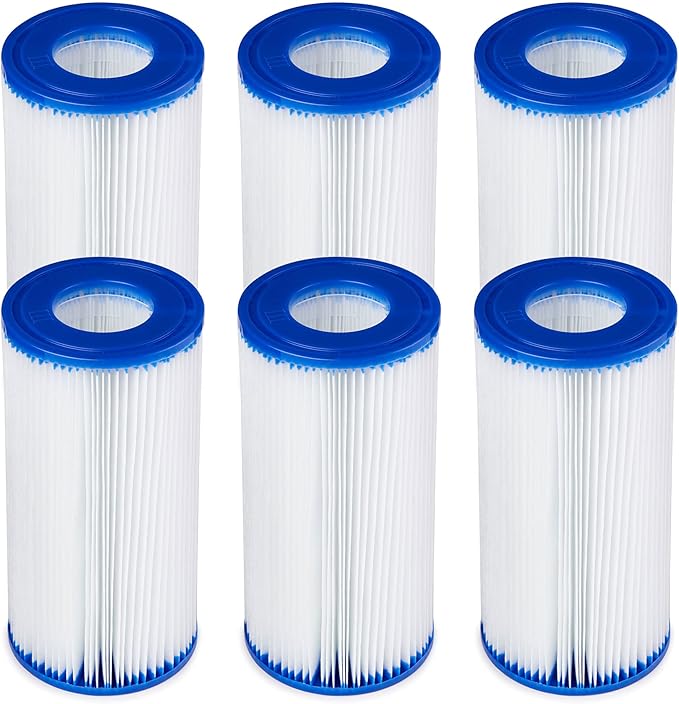 Bestway 58012E Type III/A Outdoor Swimming Pool Filter Pump Cartridge Replacement 4.2"x8" for Use in 500/800/1500 Gallon Filter Pumps (6 Pack)