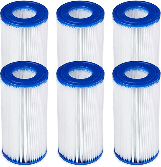 Bestway 58012E Type III/A Outdoor Swimming Pool Filter Pump Cartridge Replacement 4.2"x8" for Use in 500/800/1500 Gallon Filter Pumps (6 Pack)