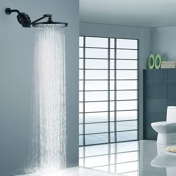 BRIGHT SHOWERS Shower Filter, High Output Shower Head Filter, 3-Stage Filtration for Hard Water & Chlorine Removal, Improves Skin, Hair & Nails, Universal Fit, Oil Rubbed Bronze