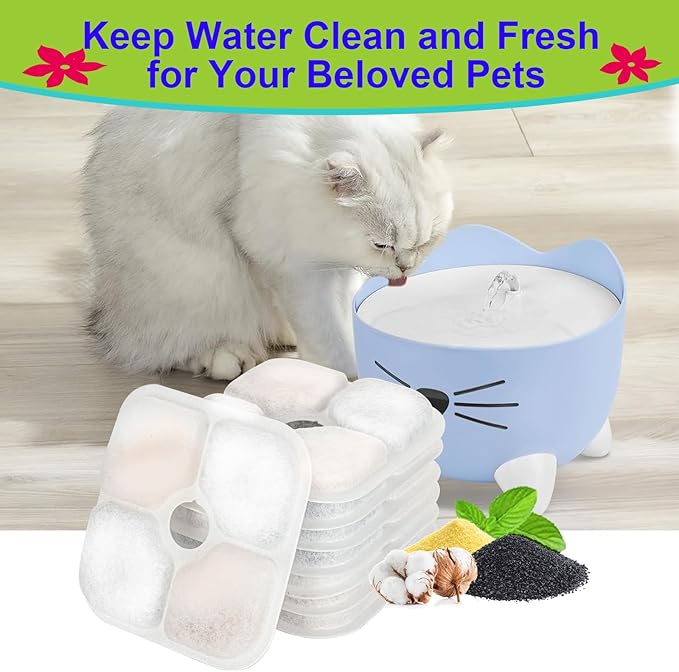 Cat Water Fountain Filter,Cat Fountain Filters for PIXI Pet Water Fountain,16 Pack Pet Fountain Filter Replacement,4 Pump Hoses