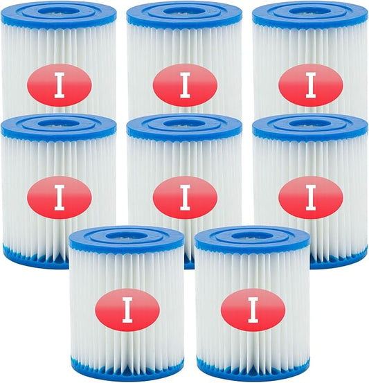 Type I Pool Filter Cartridge, 3.11 x 3.48 Inch Size I for Swimming Pool Filter,Pool Filter Pumps Universal Replacements (8 Pcs)
