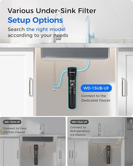 Waterdrop 15UB-UF 0.01 μm Ultra Filtration Under Sink Water Filter System, Reduces Lead, Chlorine, Bad Taste & Odor, with Dedicated Brushed Nickel Faucet, 2 Years