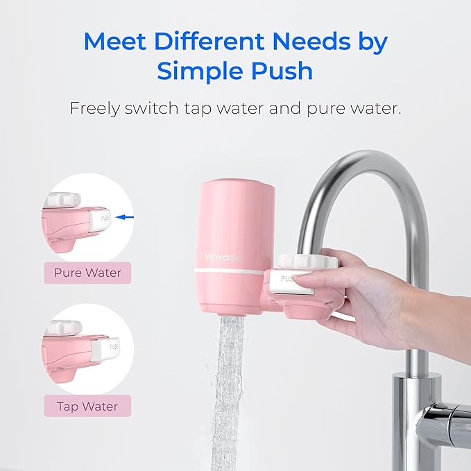 Waterdrop FC-02 Faucet Water Filter for Skin Care, Bathroom Sink Filter, NSF Certified Faucet 0.01μm Ultra-Filtration Water Filter, Reduces Chlorine Lead-Free Material, 320 Gallons, Pink, 1 Filter