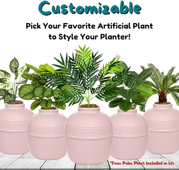 Good Pet Stuff Hidden Litter Box Planter, Decorative Cat Litter Enclosure with Carbon Filter & Faux Plant, Made in USA, Removable Liner, Odor Control, NEW Round Style, Essentials Kit, Blush Pink