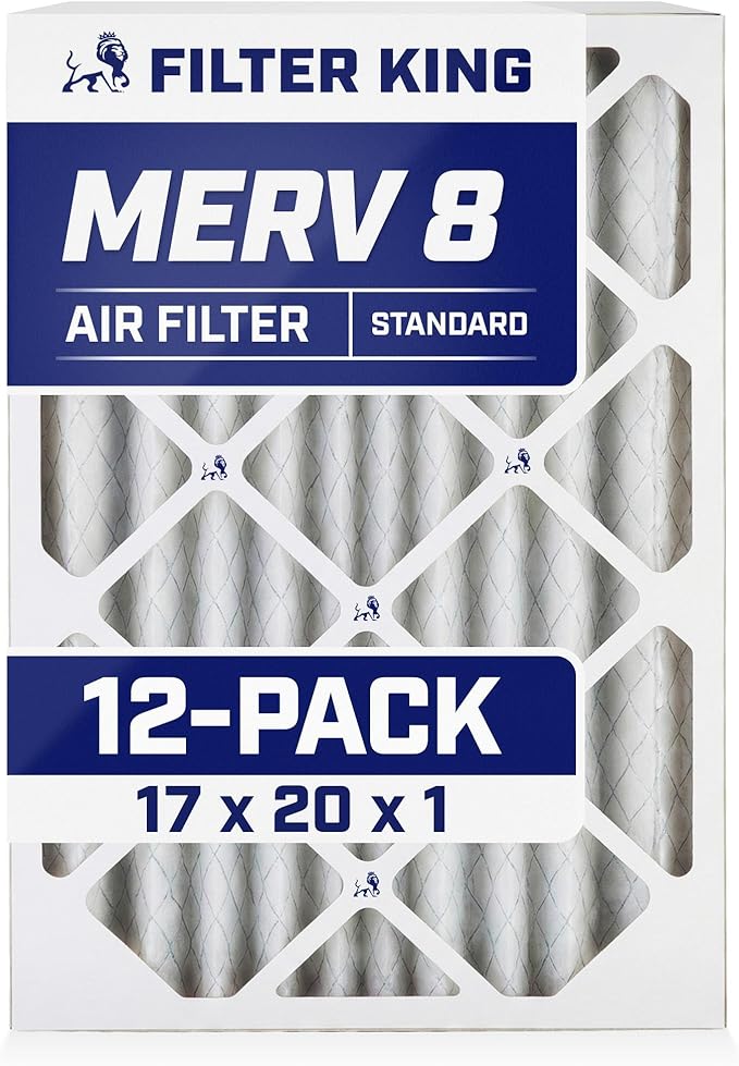 Filter King 17x20x1 Air Filter (MERV 8) (12-Pack) Dust & Allergy Control AC Furnace Filters, MADE IN USA, HVAC, Pleated, Electrostatic (Actual Size: 16.5 x 19.5 x .75)