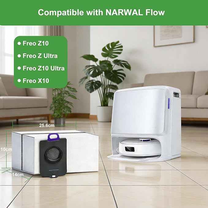 WAIKAS 14 Pack Vacuum Bags for NARWAL Flow, Freo Z10, Freo Z Ultra, Freo Z10 Ultra, Freo X10 Pro Robot Vacuum, Disposable Dust Bags with Large Capacity as Replacement Parts/Accessories