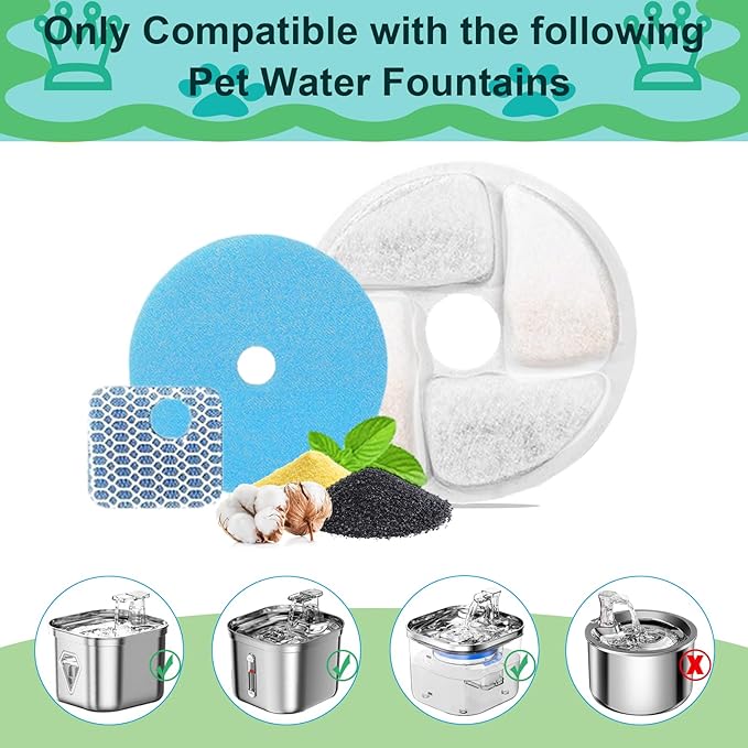 Cat Water Fountain Filter,Cat Fountain Filters Replacement for Square 2.2L/73oz Stainless Steel Pet Water Fountain,10 Pack Pet Fountain Filter Replacement