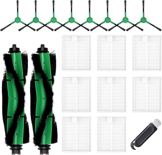 Replacement Parts for iRobot Roomba Essential Q0120, Y0110, Q011, Y0140, Q0520, 1010/1020/108/106/105/104 Combo/Vac Robot Vacuum Accessories, 2 Roller Brush 8 Hepa Filters 8 Side Brushes