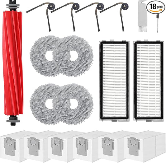 Accessories Replacement Kit for Roborock Qrevo Serie - QV 35A/QV 35S, Qrevo S Pro, QR 598/QR 798 Robot Vacuum, 1 Main Brush, 4 Mop Clothes, 2 Filters, 4 Side Brushes, 6 Dust Bags