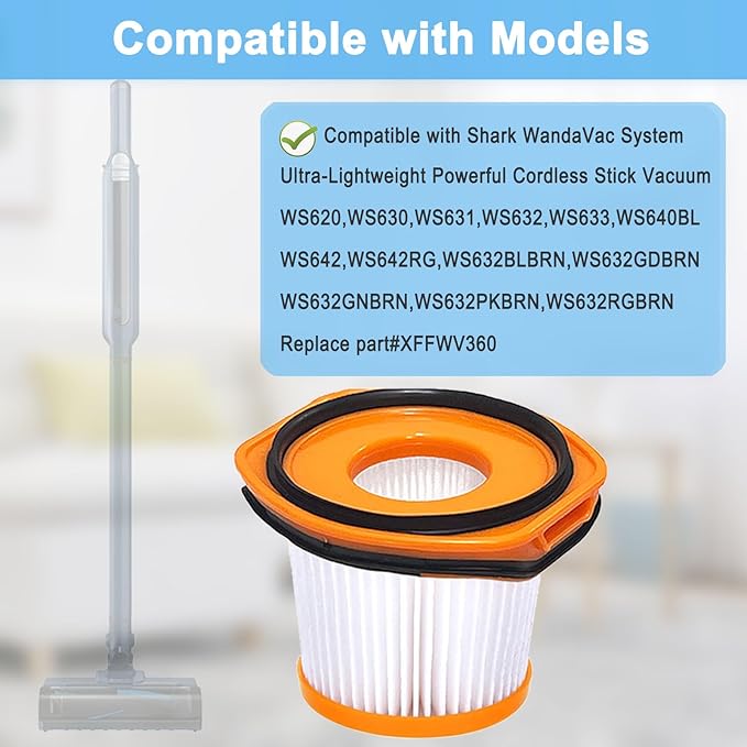8 Pack Vacuum Filter Replacement for Shark WS620 WS632 WS630 Filter,Combatible With Shark Wandvac System WS633 WS632RGBRN WS632PKBRN WS632GNBRN WS632GDBRN WS632BLBRN, Replacement to Part # XFFWV360
