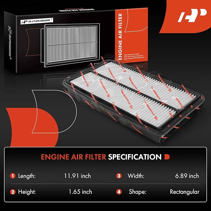 A-Premium Engine Air Filter Compatible with Acura & Honda Models - MDX 2007-2009, Odyssey 2005-2010, Pilot 2009-2015 - V6 Engine - Rigid Panel - Replace# 17220RGLA00, 17220RD5A00