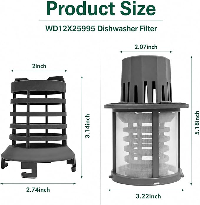 WD12X25995 Ultra Fine Filter and Basket Assembly Compatible With GE/Hotpoint/Haier Dishwashers, Replace AP6989426 PS16217023 EAP16217023 Dishwasher Filter Replacement Part CDT888P2V1S1 CDT805M5N2S5
