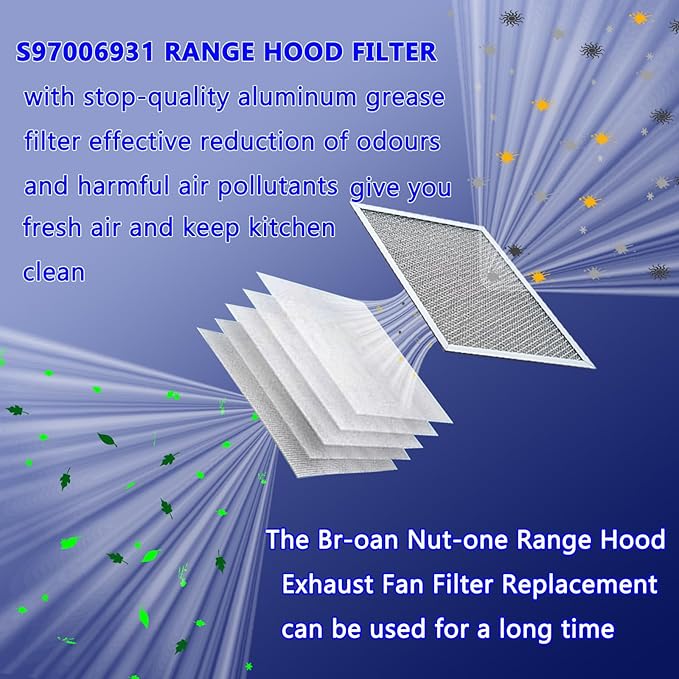 2-Pack S97006931 range hood filter 10.5 x 8.75 (10-1/2 x 8-3/4) Inch VNF 503 stove vent hood grease filter Replacement for Sears Bro-an NuTo-ne BP29 88150 99010121 Filtro para Campana de Cocina