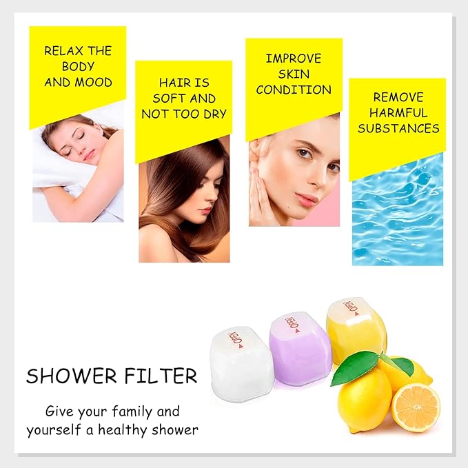 3pcs Jasmine/Lavender/Lemon Balm Replacement Filters Set for Vitamin C Filter Shower Head, Softens Hard Water, Showerhead Filter, Removes Chlorine, Chloramine & Fluoride - Helps Dry Skin & Hair Loss