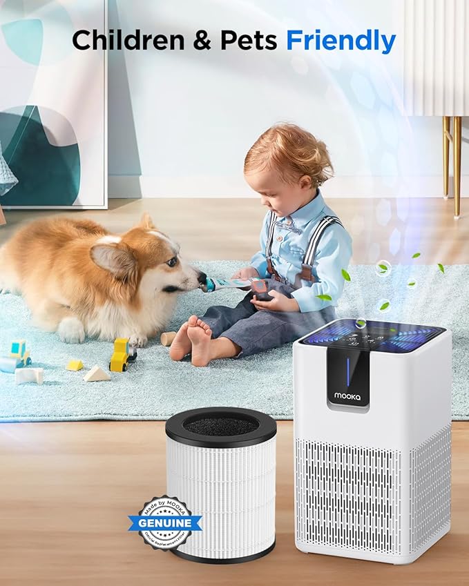MOOKA M05 Air Purifier Filter, 3-in-1 True HEPA Filter, High-Efficiency Activated Carbon Air Filter for Smoke, Odor, Dander, Pollen