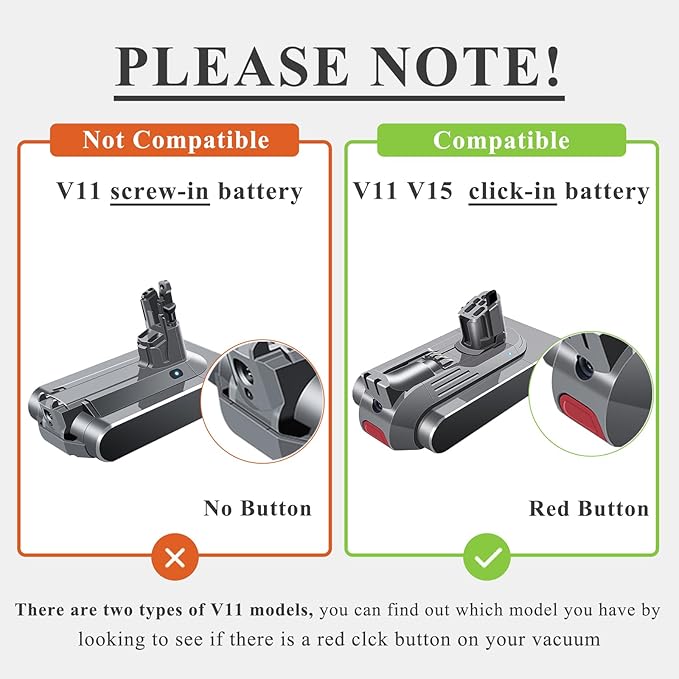 Upgraded 10000mAh V11 Battery Replacement for Dyson V11 Click-in Battery SV15 SV16 SV17 SV22 SV28 SV29 SV47 970938-01 970425-01 (Not for Screw-in Models)