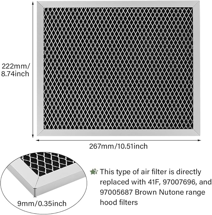 Range Hood Filter, 10.5 x 8.74 Inch Stove Vent Filter for 41F, 97007696, 97005687 Broan Nutone, Aluminum Exhaust Fan Filt-ers Kitchen Charcoal Carbon Filt-er Mesh (1)