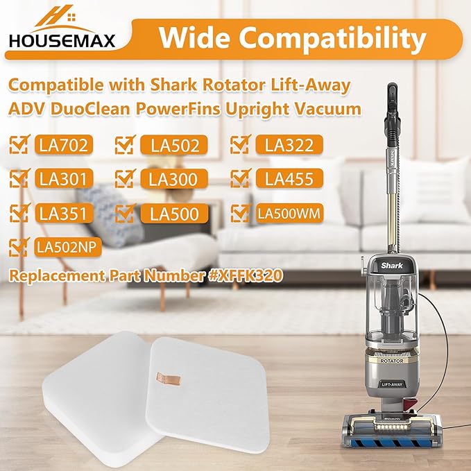 HOUSEMAX Filter Replacement for Shark Lift Away Vacuum, Compatible with Shark Vacuum Filter Replacement LA300, LA502, LA702, LA802, LA301, LA322, LA500, LA500WM, LA700, Replace Part XFFK320 (2-Pack)