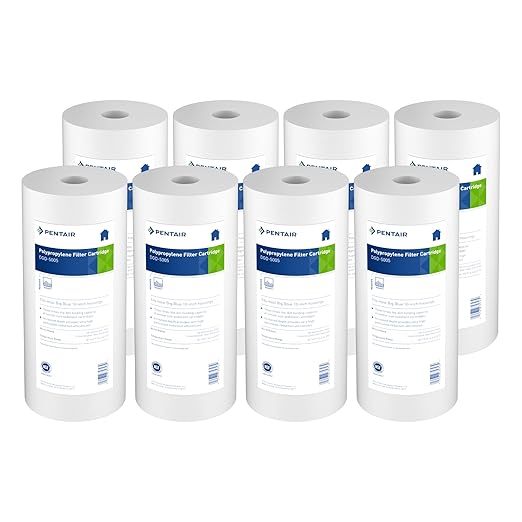 Pentair Pentek DGD-5005 Big Blue Water Filter, 10-Inch Whole House Sediment Filter Cartridge Replacement, Dual-Gradient Density Spun Polypropylene, 10" x 4.5", 5 Micron, Pack of 8