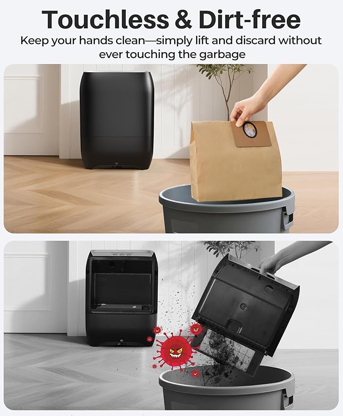 LyriFine Touchless Vacuum Automatic Dustpan, 6-Pack Dustbags Automatic Dustpan with Nozzle Attachment, Auto Sensors Hair Vacuum for Salons, 2 Cleaning Modes Electric Dustpan for Floors Pet Hair Food