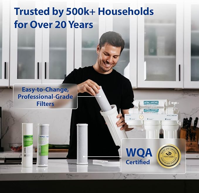 APEC Water ROES-PH75, 6-Stage Alkaline Under Sink Reverse Osmosis Water Filter System, NSF Certified 372 & 58, 75 GPD, Reduces 99% of Impurities