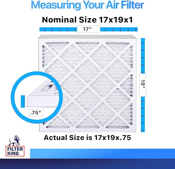 Filter King 17x19x1 Air Filter (MERV 8) (3-Pack) Dust & Allergy Control AC Furnace Filters, MADE IN USA, HVAC, Pleated, Electrostatic (Actual Size: 17 x 19 x .75)