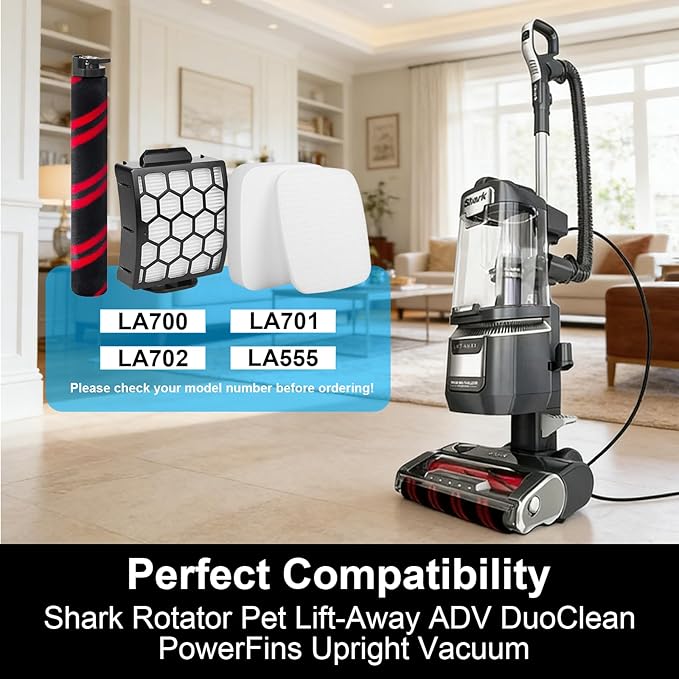 LA702 LA555 Filter Replacement for Shark Rotator Pet Lift-Away ADV Upright Vacuum LA702 LA555: 1 Soft Roller Brush, 2 HEPA Filters, 4 Foam & Felt kit for Pet Hair, Dust & Everyday Vacuum Maintenance