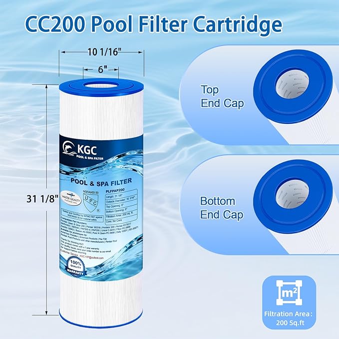 KGC CC200 Pool Filter Cartridge Replaces Compatible with PAP200, Clean & Clear 200, CC200, Unicel C-9419,Filbur FC-0688, 59054400, R173217, Pool Filter Cartridge 200 Sq. Ft, 1 Pack