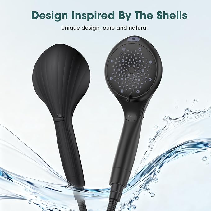 FASDUNT Filtered Shower Head with Handheld, High Pressure 8-Mode Handheld Showerhead with Filters for Hard Water -Remove Chlorine, Built-in Power Wash, 80" Long Hose & Adjustable Bracket, Black