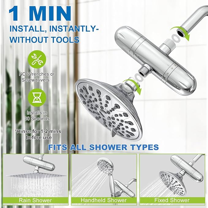 Shower Filter Replacement Cartridge, Multi-Stage Filtration Removes Chlorine, Heavy Metals & Impurities, Water Softener Revitalizes Skin, Hair & Nails, Blue