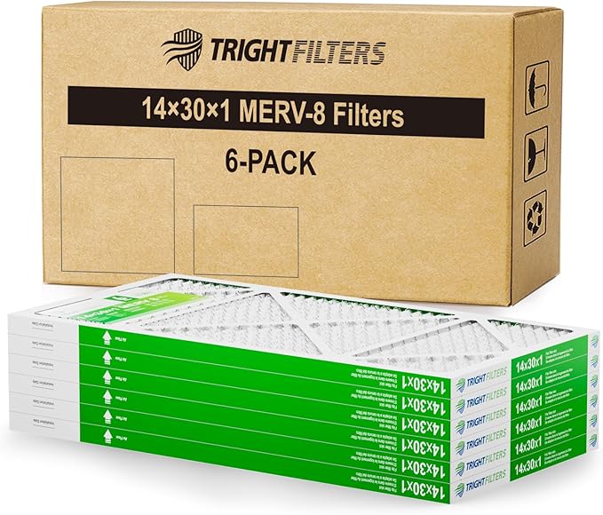 TRIGHTFILTERS 14x30x1 Air Filter 6 Pack, Durable MERV 8 Pleated Home HVAC AC Furnace Filters, Lightweight Compact Air Conditioner Filter Replacement