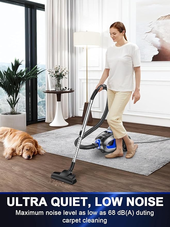 Canister Vacuum Cleaner, 40Kpa 1600W Cyclon Power Bagless Canister Vacuum Cleaners for Home, 3.7QT Large Dust Cup, Lightweight Vac for Hard Floors, Carpets, Pet Hair, Blue