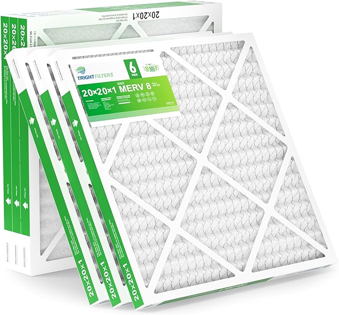 TRIGHTFILTERS 20x20x1 Air Filter 6 Pack, Durable MERV 8 Pleated Home HVAC AC Furnace Filters, Lightweight Compact Air Conditioner Filter Replacement