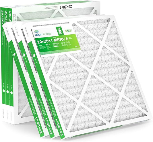 TRIGHTFILTERS 20x20x1 Air Filter 6 Pack, Durable MERV 8 Pleated Home HVAC AC Furnace Filters, Lightweight Compact Air Conditioner Filter Replacement