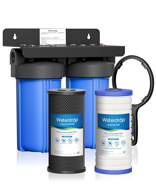Waterdrop 2 Stage Whole House Water Filter System, with Carbon Filter and Sediment Filter, 5-Stage Filtration, Highly Reduce Chlorine, Taste, Odor, 5 Micron WD-WHF21-BG, 1" Inlet/Outlet