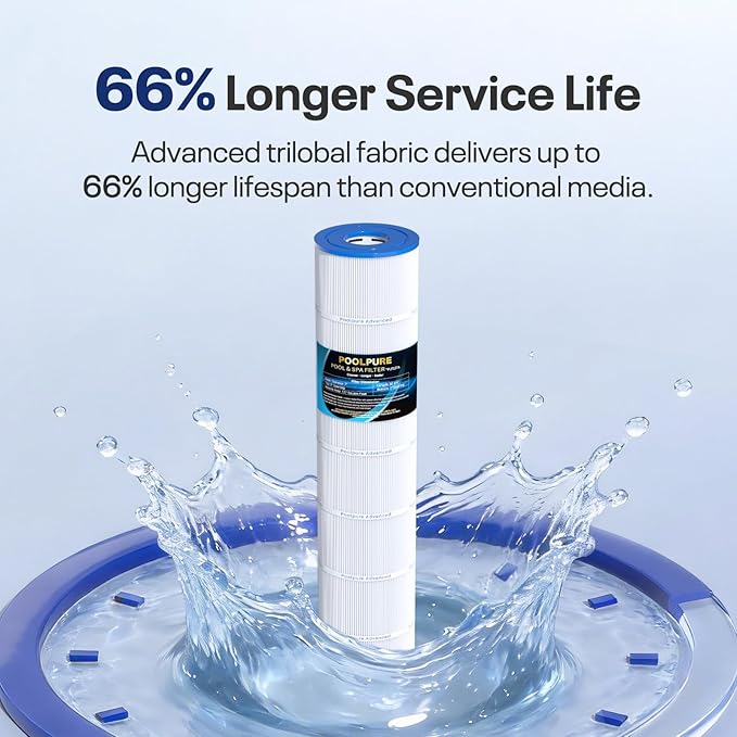 POOLPURE PLF137A Pool Filter Replaces PA137, Unicel C-7490, Filbur FC-1297,FC-6455, Hayward CX1380-RE, C-5500, C5520, SD-00368, APCC7251, 17-175-1339, 137 Sq.ft, Length: 32 3/4", 4PACK