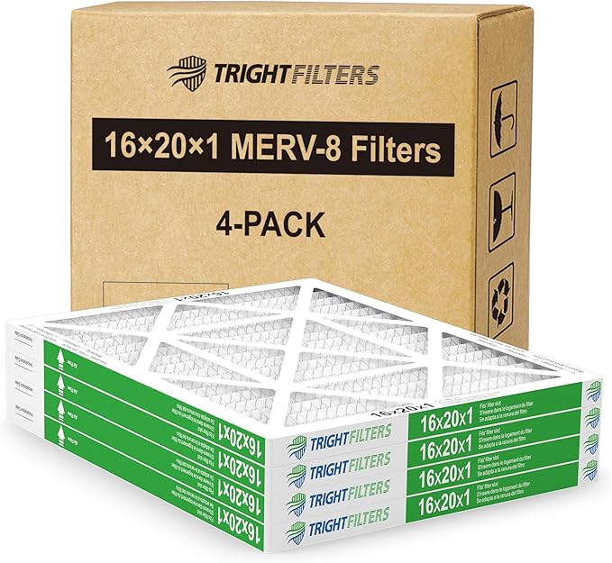 TRIGHTFILTERS 16x20x1 Air Filter 4 Pack, Durable MERV 8 Pleated Home HVAC AC Furnace Filters, Lightweight Compact Air Conditioner Filter Replacement