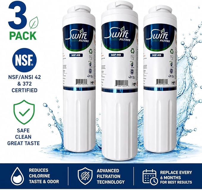 Swift Green Filters SGF-M9 Replacement Refrigerator Water Filter for UKF8001,EDR4RXD1,Filter 4,EFF-6007A,46-9005,46-9006,CLCH101,PuriClean II 67003526 (3 Pack) Made in USA