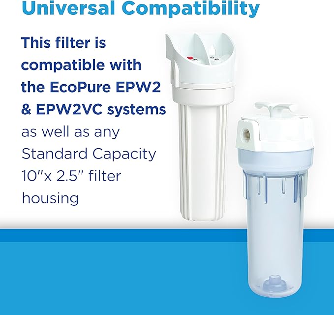 EcoPure EPW2C Carbon Block Universal Whole Home Water Filter 2-Pack – Fits Standard Capacity Systems – NSF Certified – 5 Micron – Reduces Chlorine, Sediment, Sand, Dirt & Rust – 3-Month Life per Filter