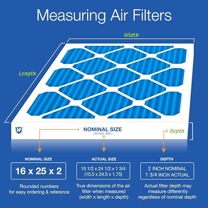 Nordic Pure 16x25x2 (Actual Size: 15 1/2 x 24 1/2 x 1 3/4) Pleated MERV 7 Air Filters 12 Pack