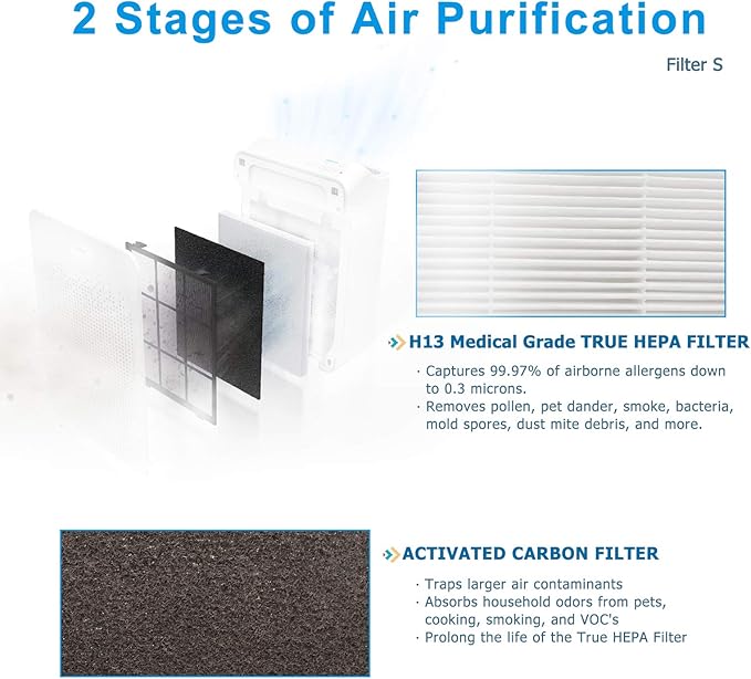 C545 Replacement Filter S, Made in TAIWAN, Compatible with Winix C545 Air Purifier, Compares to Winix S Filter 1712-0096-00, H13 Grade Air Filter + (4) Activated Carbon Filters